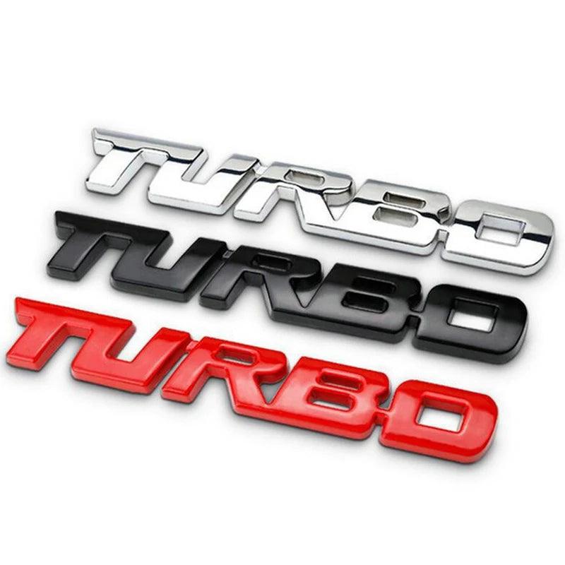 ADESIVO TURBO PARA CARROS. LIGA DE METAL 3D. LATERAL E TRASEIRA