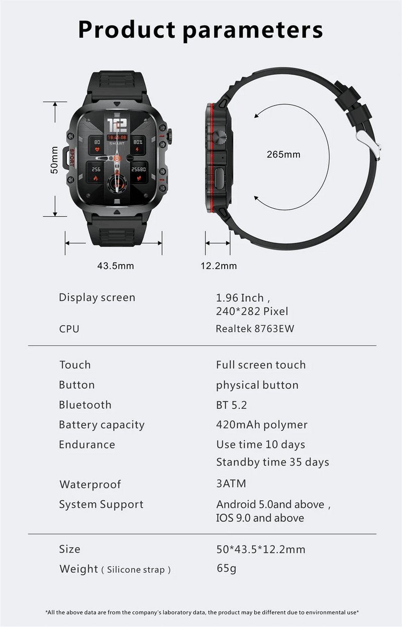 Relógio Xiaomi: Inteligente, Militar, GPS, Esportes Fitness, Rastreador ,Monitor de Saúde, 1,96" BT 2024