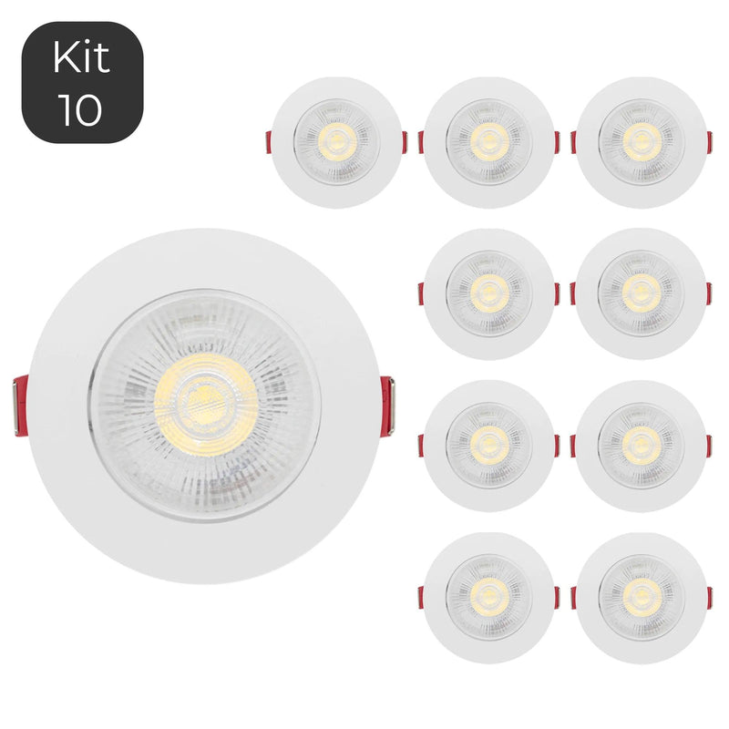 KIT COM 10 LUMINÁRIAS SPOT REDONDO DIRECIONÁVEL LUZ BRANCA FRIA QUENTE