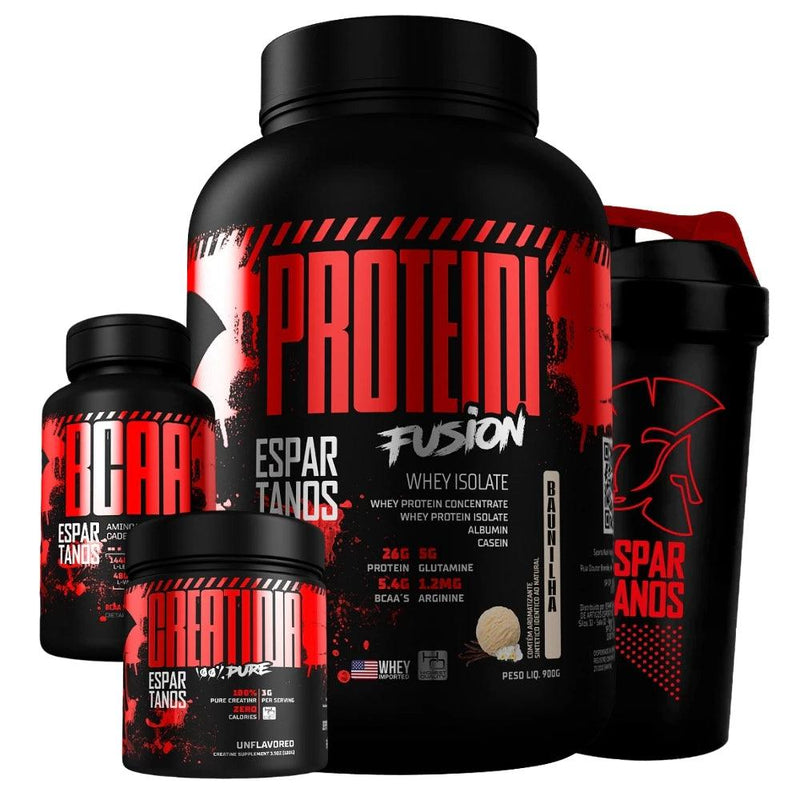 KIT WHEY PROTEIN FUSION + BCAA + CREATINA + COQUETELEIRA