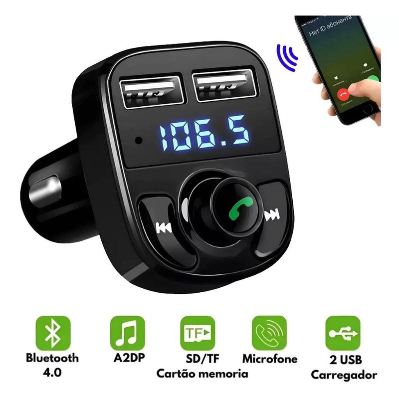 ADAPTADOR BLUETOOTH PARA CARRO TRANSMISSOR FM-X8