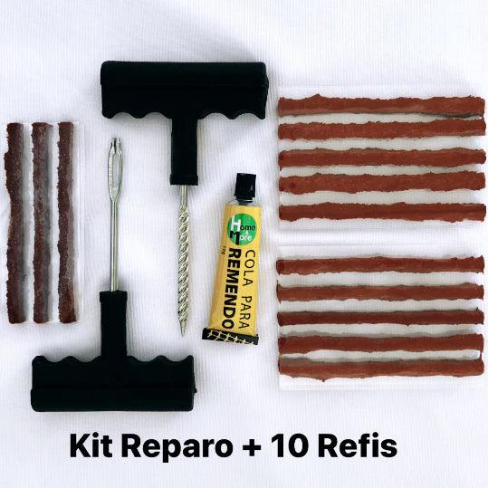 KIT REPARO PARA PNEU DE CARRO OU MOTO SEM CÂMERA + 10 REFIS DE MACARRÃO