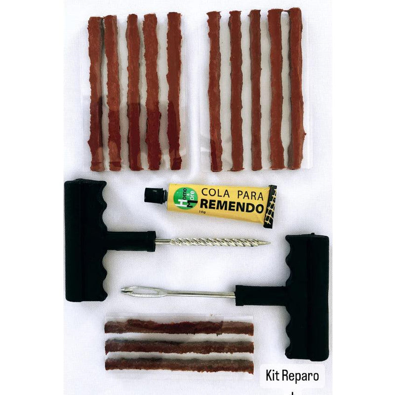 KIT REPARO PARA PNEU DE CARRO OU MOTO SEM CÂMERA + 10 REFIS DE MACARRÃO