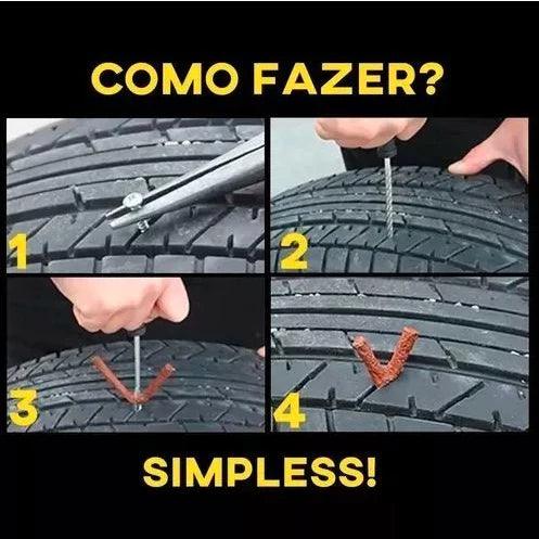 KIT REPARO PARA PNEU DE CARRO OU MOTO SEM CÂMERA + 10 REFIS DE MACARRÃO