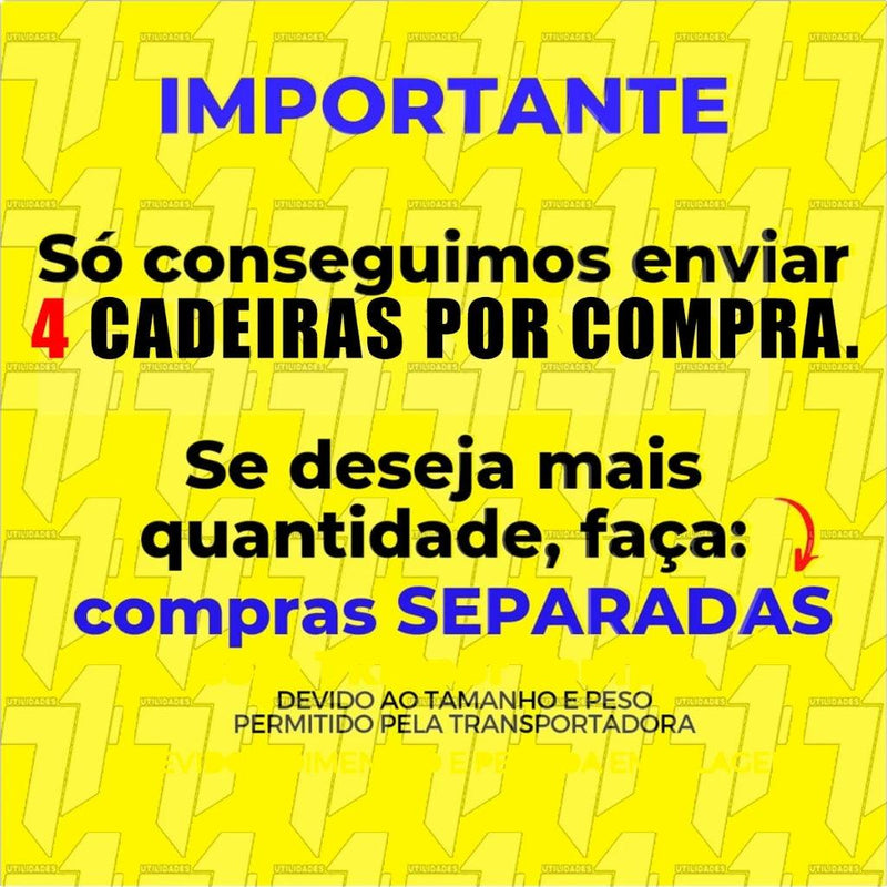 KIT COM 4 CADEIRAS DE PLÁSTICO SUPORTA ATÉ 154kg