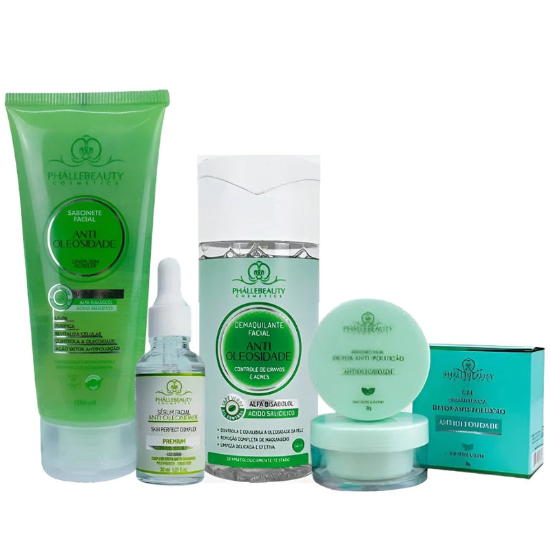 KIT COM SABONETE ANTIOLEOSIDADE + SÉRUM ANTIOLEOSIDADE + GEL ANTIOLEOSIDADE + DEMAQUILANTE ANTIOLEOSIDADE