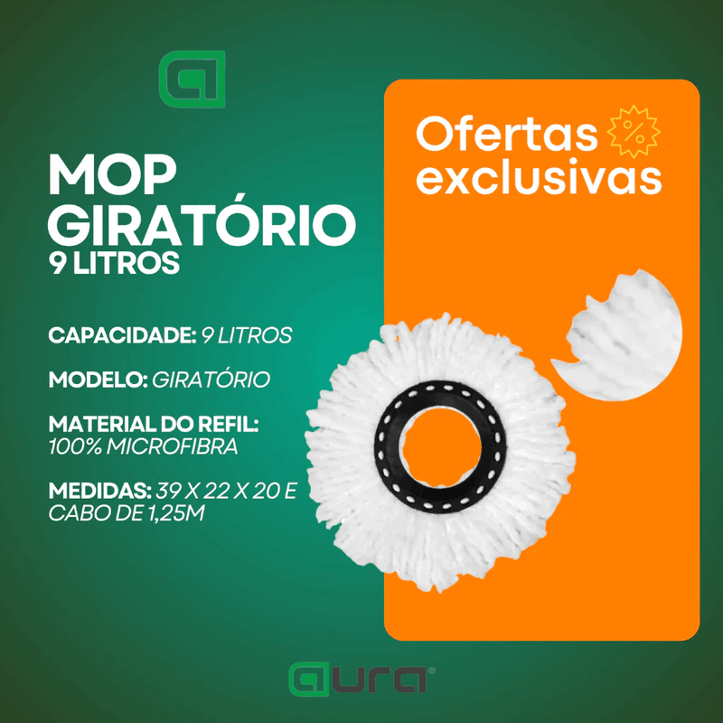 Mop Com Centrifuga Inox Com 2 Refil de Microfibra e Cabo em Inox 9 Litros Mopi