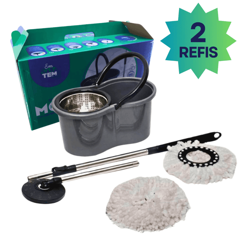 Mop Com Centrifuga Inox Com 2 Refil de Microfibra e Cabo em Inox 9 Litros Mopi