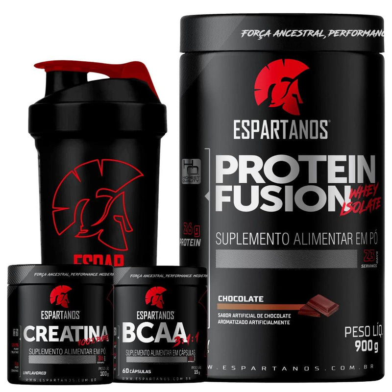 KIT WHEY PROTEIN FUSION + BCAA + CREATINA + COQUETELEIRA