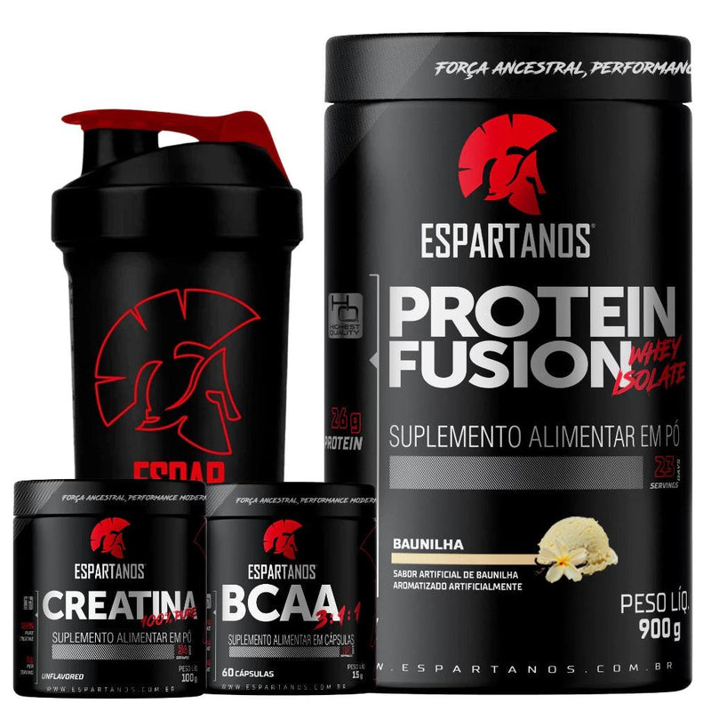 KIT WHEY PROTEIN FUSION + BCAA + CREATINA + COQUETELEIRA