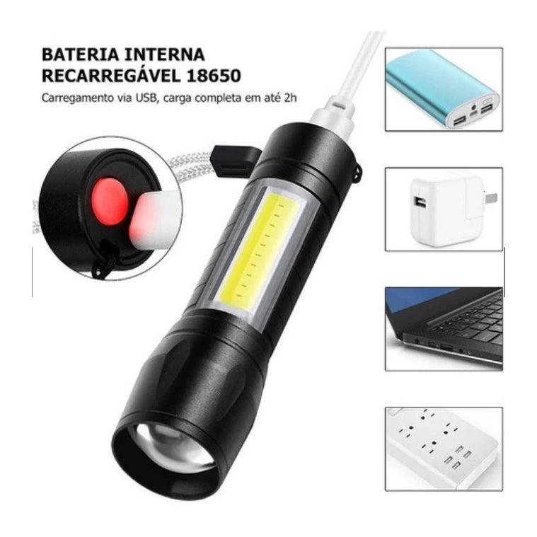 MINI LANTERNA TÁTICA COM LED E ZOOM RECARREGÁVEL USB