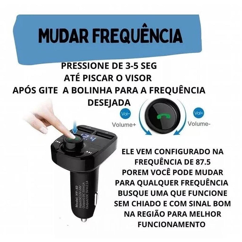 ADAPTADOR BLUETOOTH PARA CARRO TRANSMISSOR FM-X8